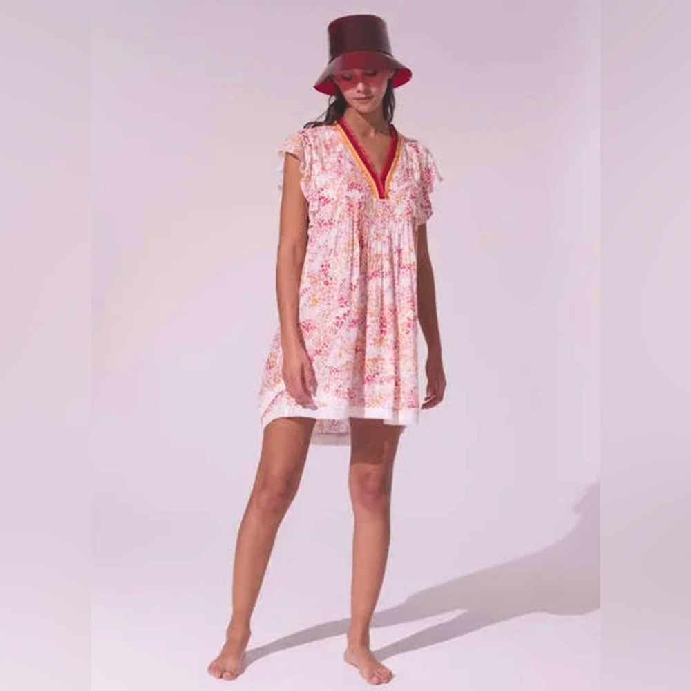 Poupette St. Barth Red and Pink Floral Dress Coverup
